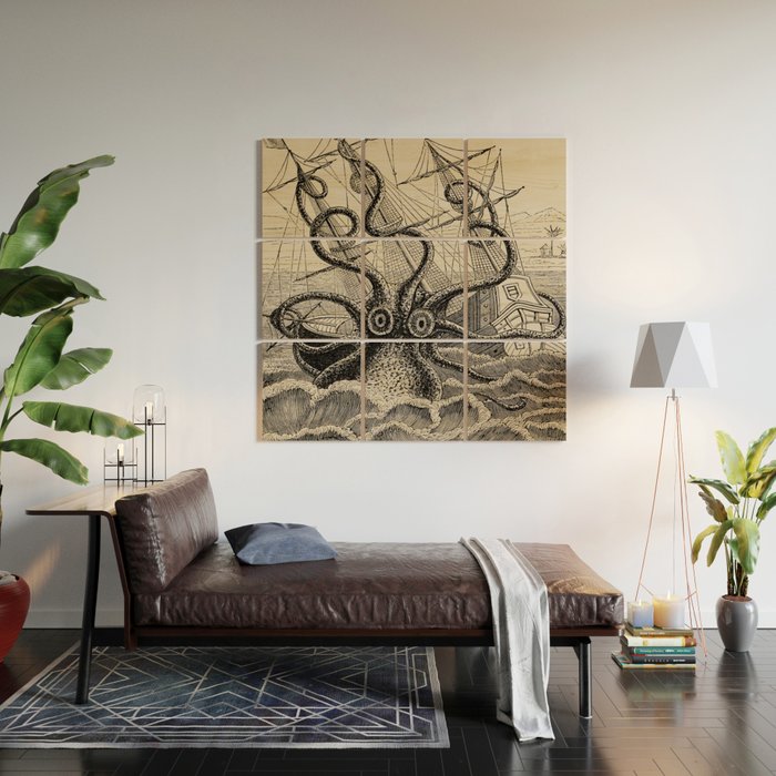 The octopus; or, The âDevil-fishâ - Henry Lee - 1875 Giant Octopus Sinking Ship Wood Wall Art Gallery Image 2