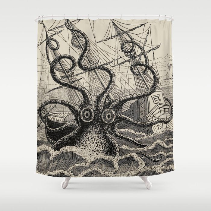 The octopus; or, The âDevil-fishâ - Henry Lee - 1875 Giant Octopus Sinking Ship Shower Curtain Gallery Image 1