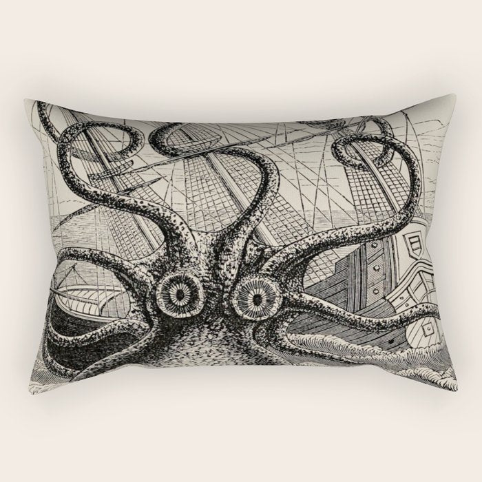 The octopus; or, The âDevil-fishâ - Henry Lee - 1875 Giant Octopus Sinking Ship Rectangular Pillow Gallery Image 1