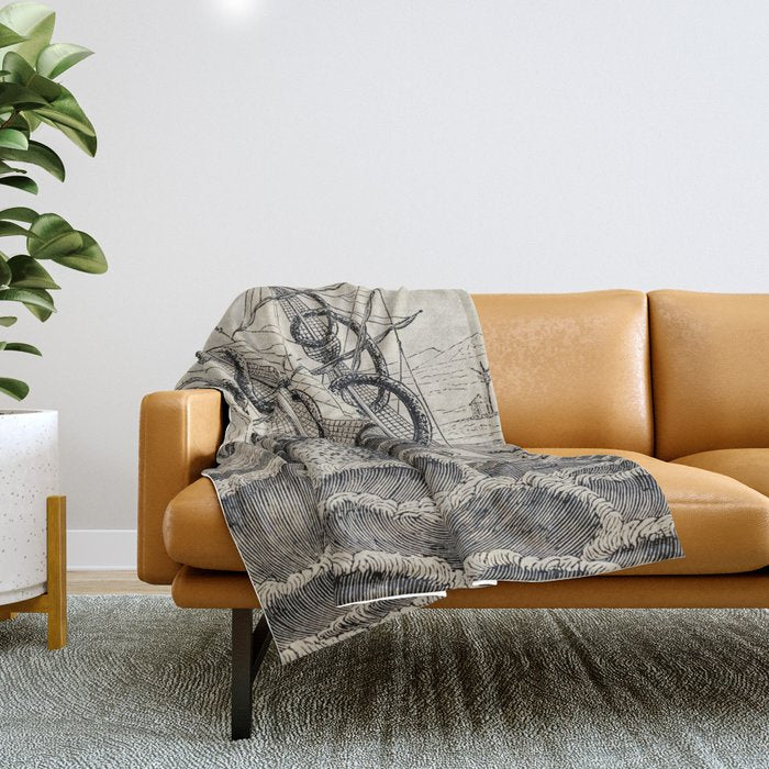 The octopus; or, The âDevil-fishâ - Henry Lee - 1875 Giant Octopus Sinking Ship Throw Blanket Gallery Image 1
