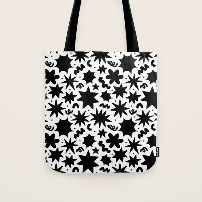 Black and white fun star doodle pattern Tote Bag Gallery Image 1
