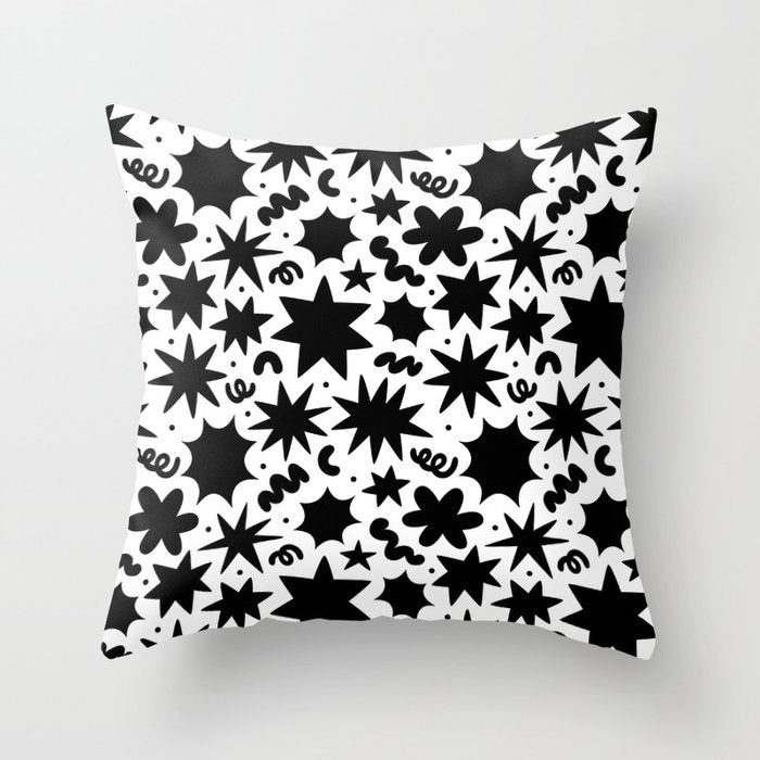 Black and white fun star doodle pattern Throw Pillow Gallery Image 6