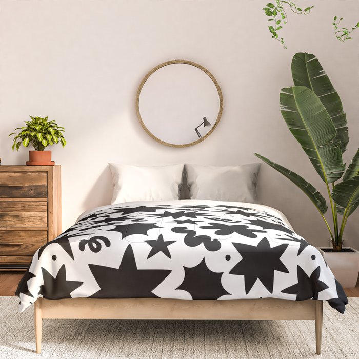 Black and white fun star doodle pattern Comforter Gallery Image 3