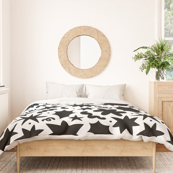 Black and white fun star doodle pattern Duvet Cover Gallery Image 3