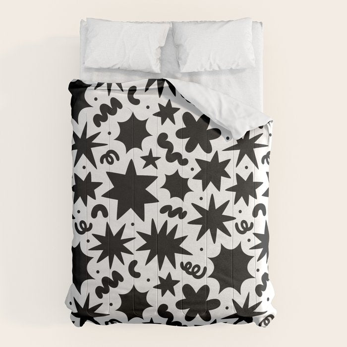 Black and white fun star doodle pattern Comforter Gallery Image 6