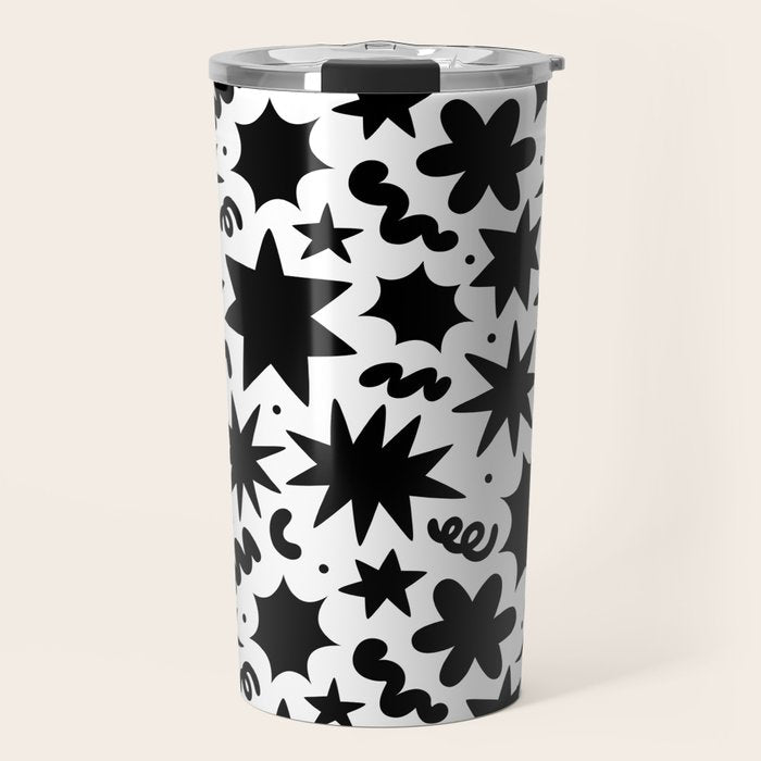 Black and white fun star doodle pattern Travel Mug Gallery Image 1