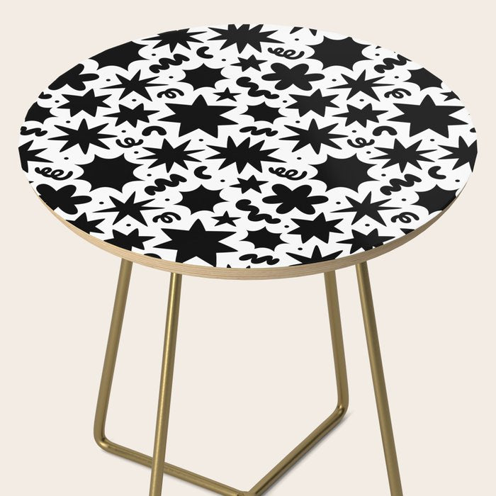 Black and white fun star doodle pattern Side Table Gallery Image 2