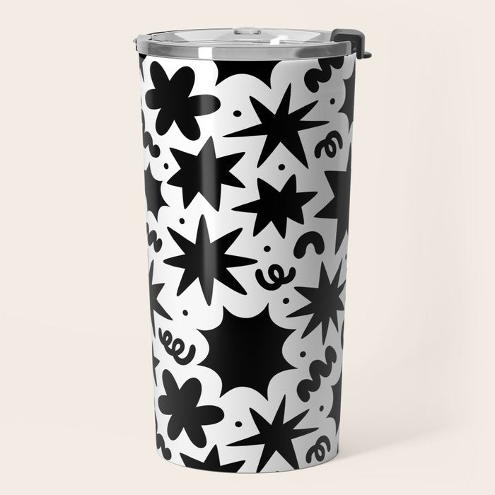 Black and white fun star doodle pattern Travel Mug Gallery Image 2