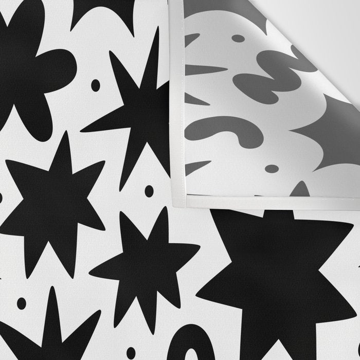 Black and white fun star doodle pattern Wall Tapestry Gallery Image 3