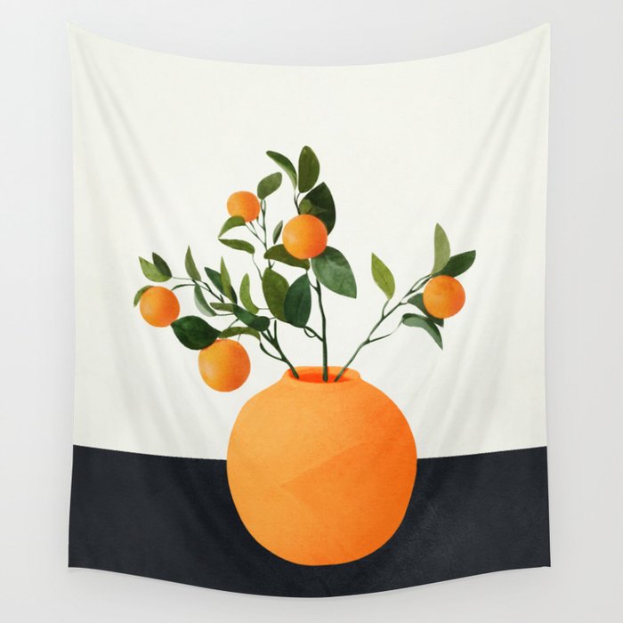  Orange Tree Branch in a Vase 02 Wall Tapestry Gallery Image 1