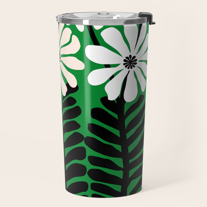 Mod Flower Garden - Black and White on Green Travel Mug Gallery Image 2
