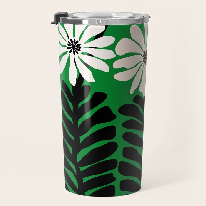 Mod Flower Garden - Black and White on Green Travel Mug Gallery Image 3