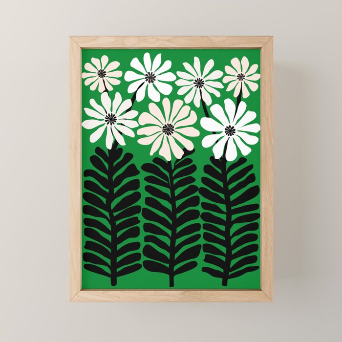 Mod Flower Garden - Black and White on Green Mini Art Print Gallery Image 1