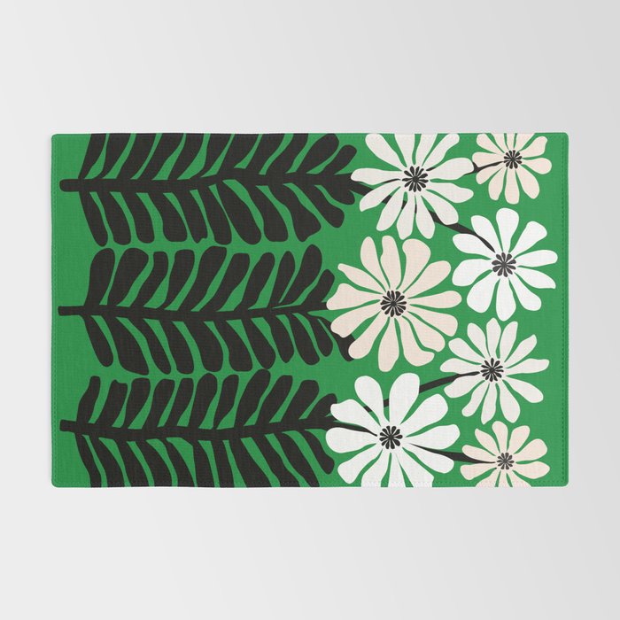 Mod Flower Garden - Black and White on Green Rug Gallery Image 2