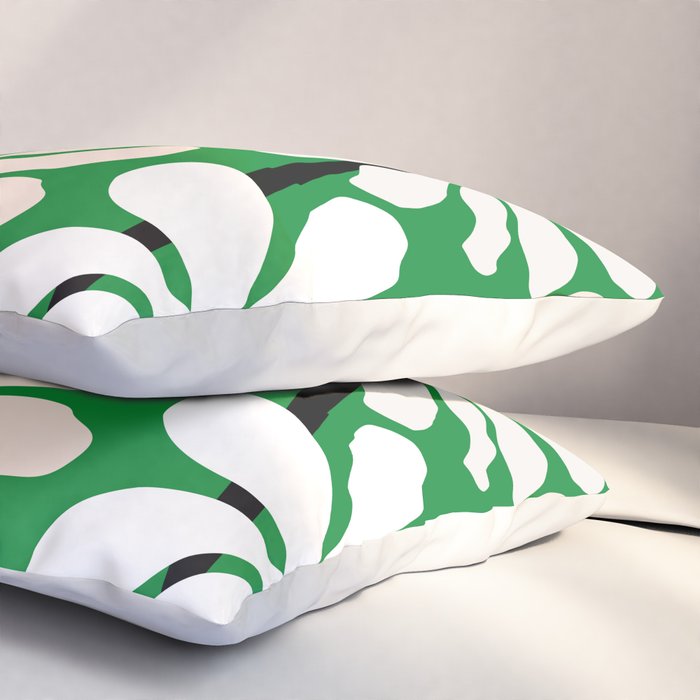 Mod Flower Garden - Black and White on Green Pillow Sham Gallery Image 3