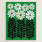 Mod Flower Garden - Black and White on Green Jigsaw Puzzle Gallery Image 1