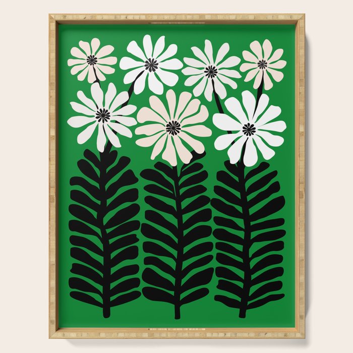 Mod Flower Garden - Black and White on Green Serving Tray Gallery Image 1