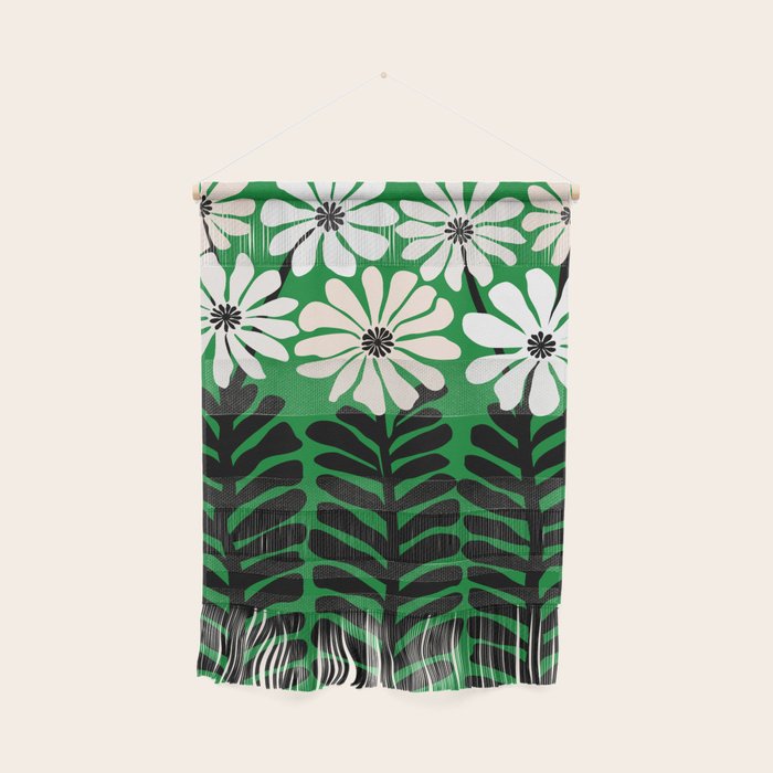 Mod Flower Garden - Black and White on Green Wall Hanging Gallery Image 1