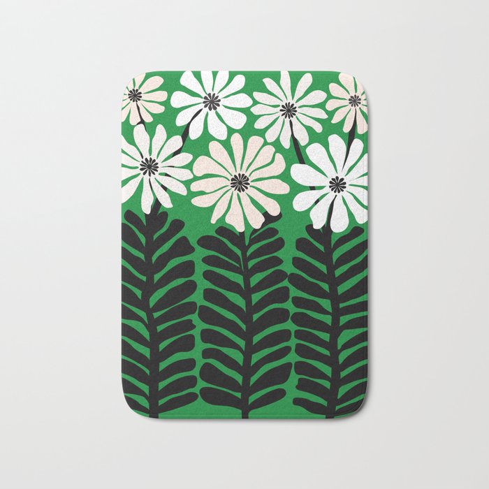 Mod Flower Garden - Black and White on Green Bath Mat Gallery Image 1