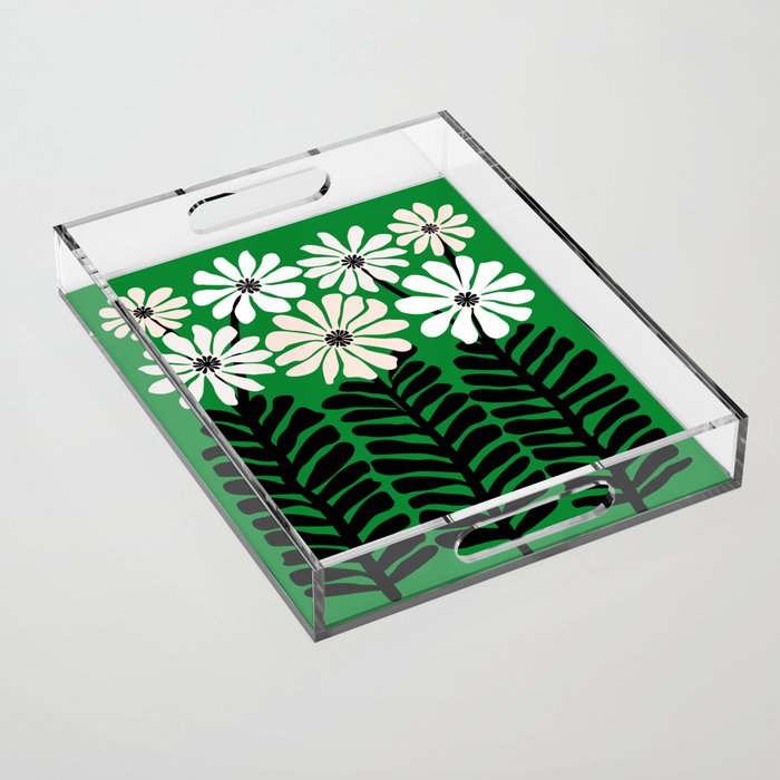 Mod Flower Garden - Black and White on Green Acrylic Tray Gallery Image 1