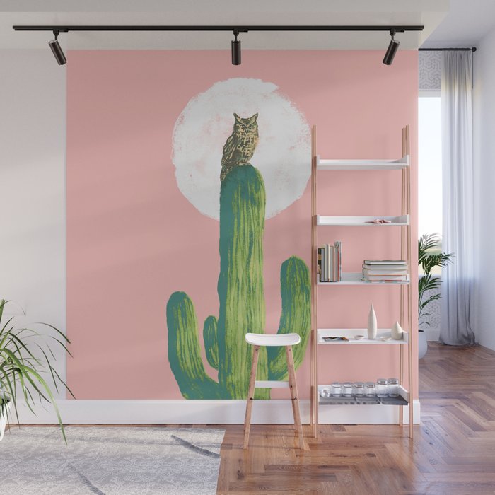 Quirky owl on saguaro cactus Wall Mural Gallery Image 1
