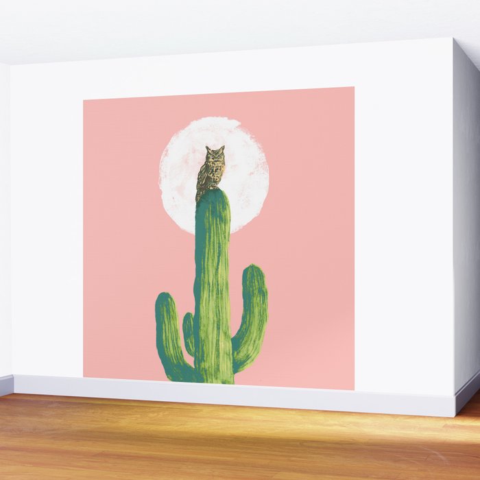 Quirky owl on saguaro cactus Wall Mural Gallery Image 2