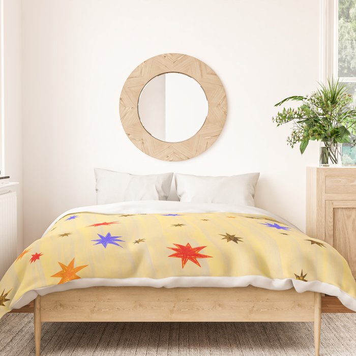 Celestial Star Twinkle in Golden Amber Watercolor Duvet Cover Gallery Image 3