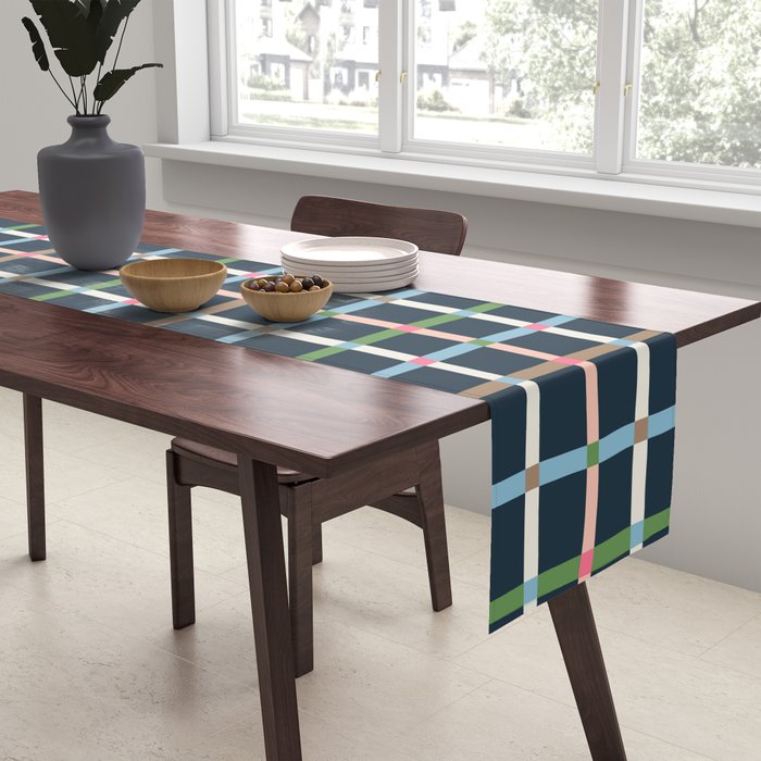 Windowpane Plaid Multicolor on Dark Blue Table Runner Gallery Image 2