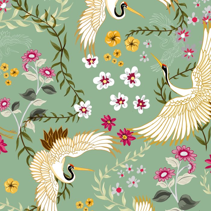 Chinoiserie Cranes on green birds vintage Coffee Mug Gallery Image 2