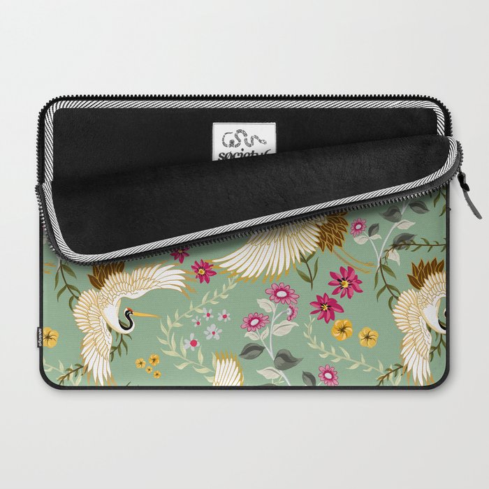 Chinoiserie Cranes on green birds vintage Laptop Sleeve Gallery Image 2