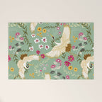 Chinoiserie Cranes on green birds vintage Welcome Mat Gallery Image 1