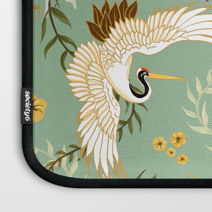 Chinoiserie Cranes on green birds vintage Laptop Sleeve Gallery Image 3
