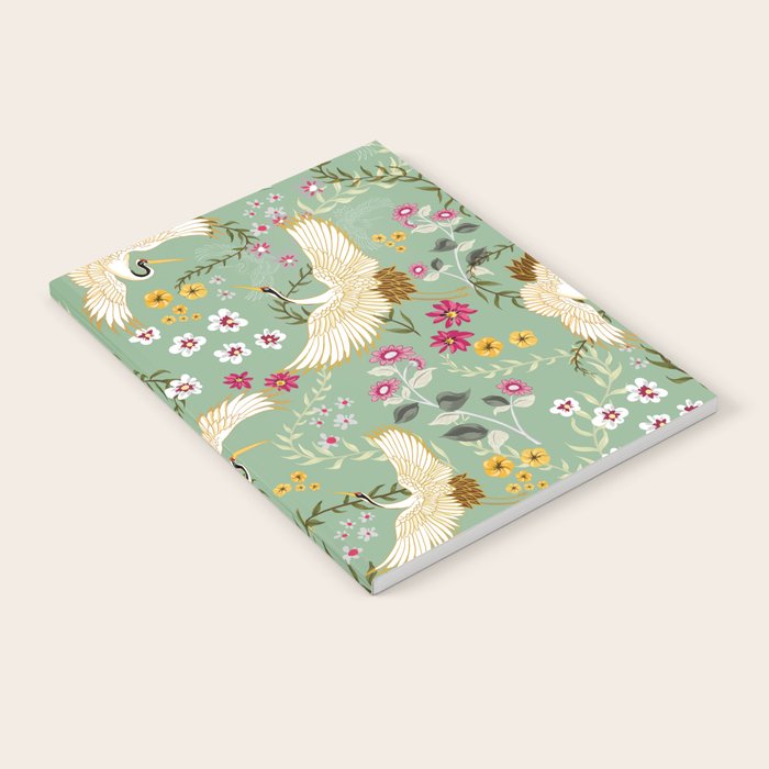 Chinoiserie Cranes on green birds vintage Notebook Gallery Image 2