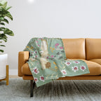 Chinoiserie Cranes on green birds vintage Throw Blanket Gallery Image 1