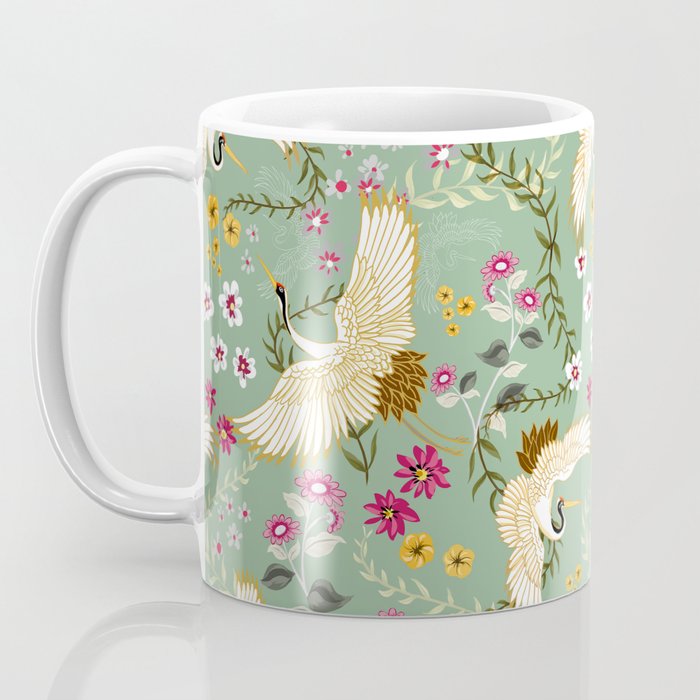 Chinoiserie Cranes on green birds vintage Coffee Mug Gallery Image 3