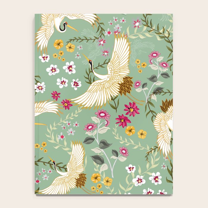 Chinoiserie Cranes on green birds vintage Notebook Gallery Image 4