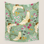 Chinoiserie Cranes on green birds vintage Wall Tapestry Gallery Image 4
