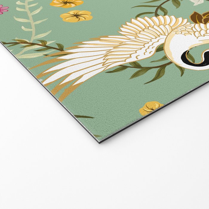 Chinoiserie Cranes on green birds vintage Welcome Mat Gallery Image 2