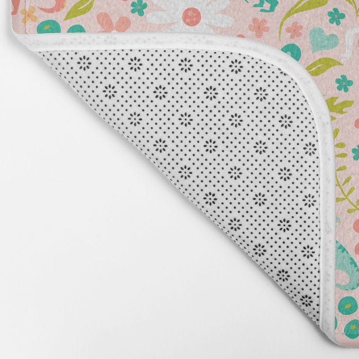 Dinosaurs + Unicorns in Pink + Teal Bath Mat Gallery Image 2