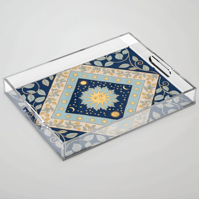 Sun Moon and Stars Celestial Blue Acrylic Tray Gallery Image 1
