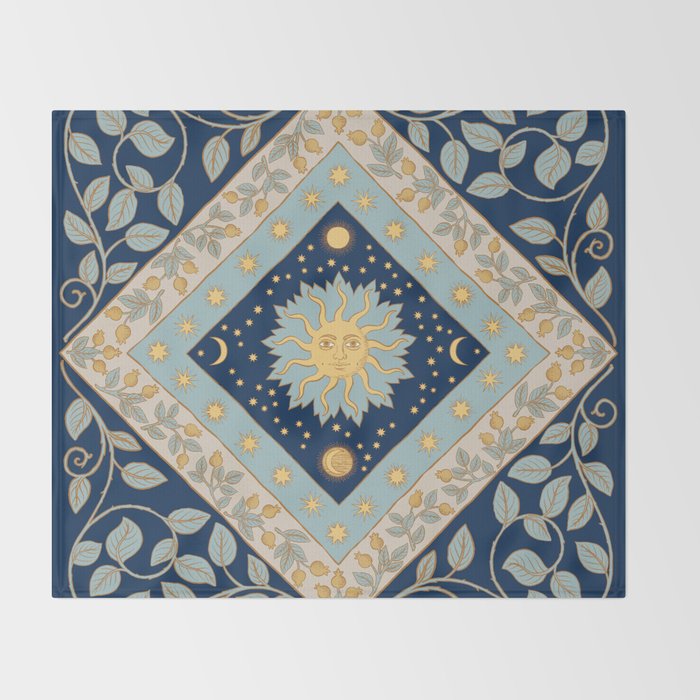 Sun Moon and Stars Celestial Blue Throw Blanket Gallery Image 2