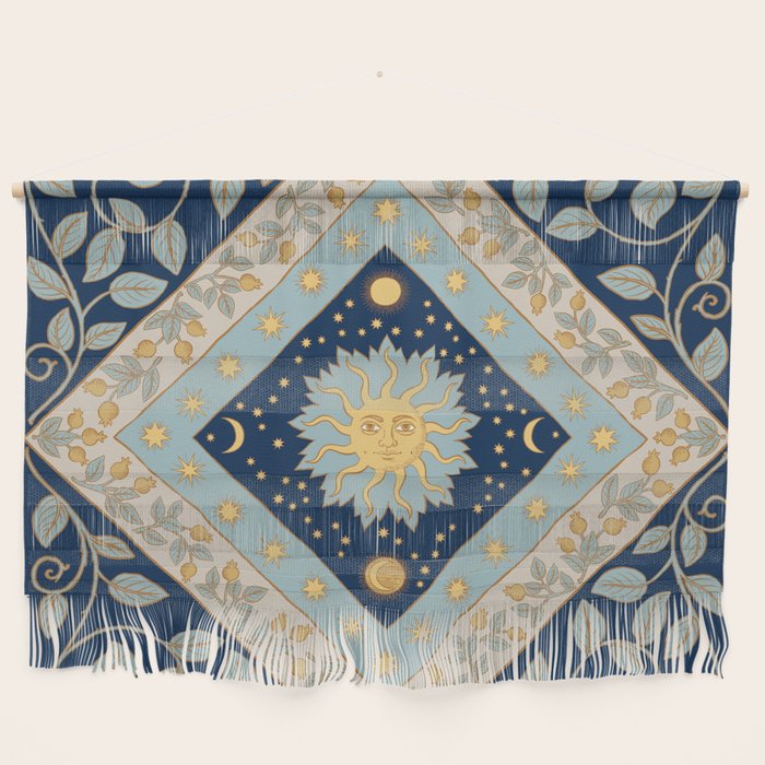 Sun Moon and Stars Celestial Blue Wall Hanging Gallery Image 1