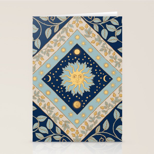 Sun Moon and Stars Celestial Blue Stationery Card Gallery Image 2
