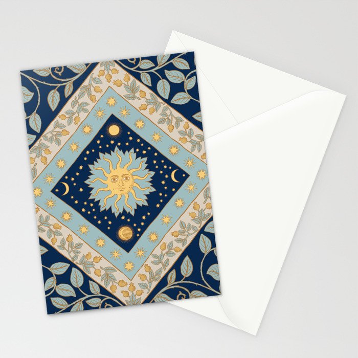 Sun Moon and Stars Celestial Blue Stationery Card Gallery Image 2
