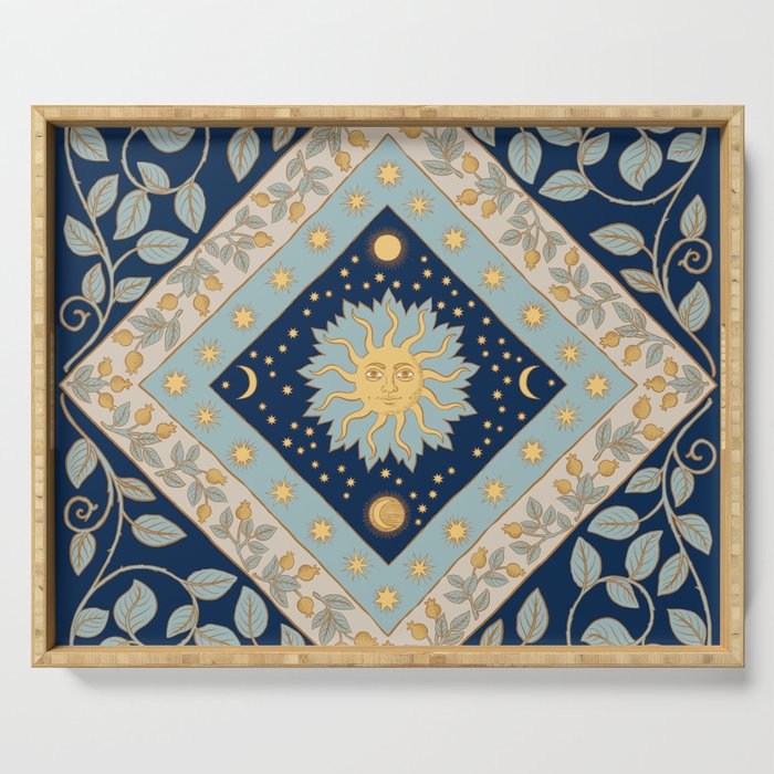 Sun Moon and Stars Celestial Blue Serving Tray Gallery Image 1