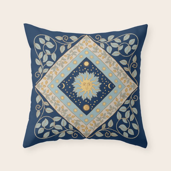 Sun Moon and Stars Celestial Blue Throw Pillow Gallery Image 6