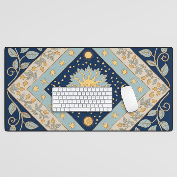 Sun Moon and Stars Celestial Blue Desk Mat Gallery Image 1