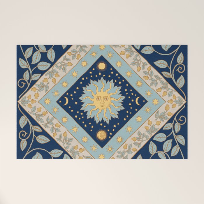 Sun Moon and Stars Celestial Blue Welcome Mat Gallery Image 1