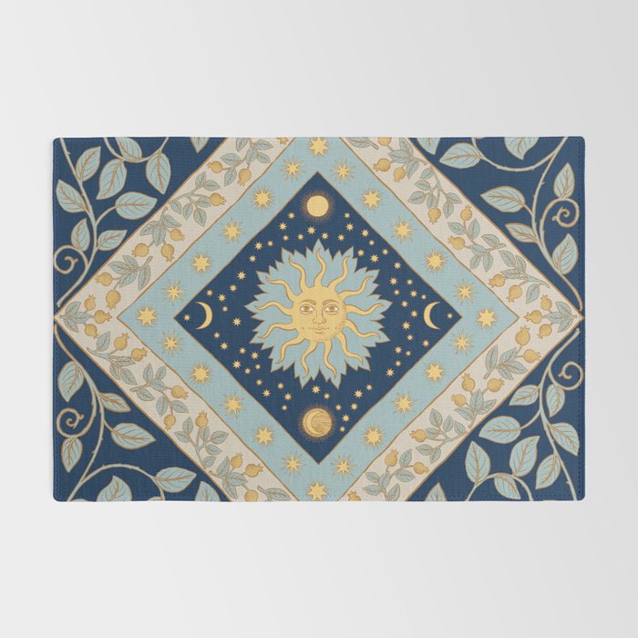 Sun Moon and Stars Celestial Blue Rug Gallery Image 2