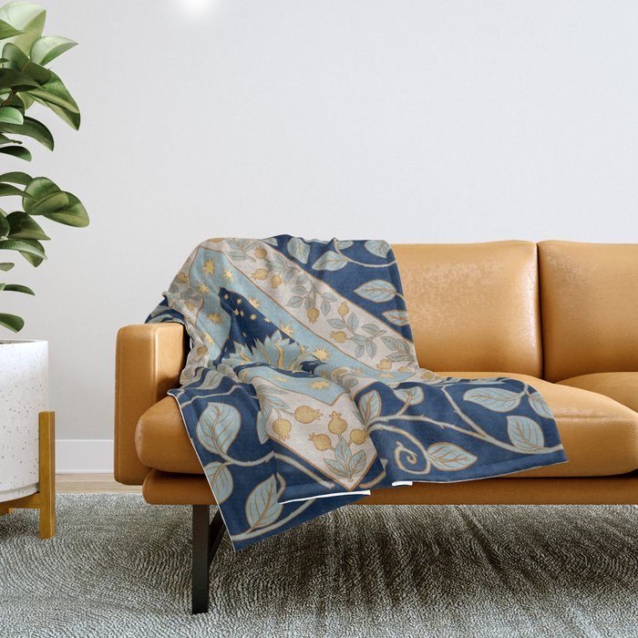 Sun Moon and Stars Celestial Blue Throw Blanket Gallery Image 1